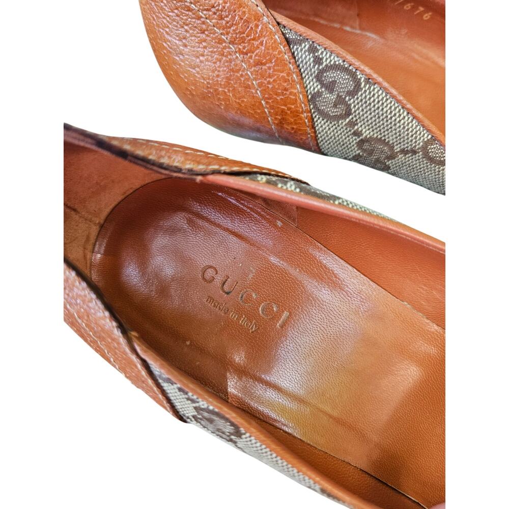 Gucci 7 Original GG GG Cinghiale Brizzolato Pump Heel Box Brown Leather Monogram - Picture 5 of 10